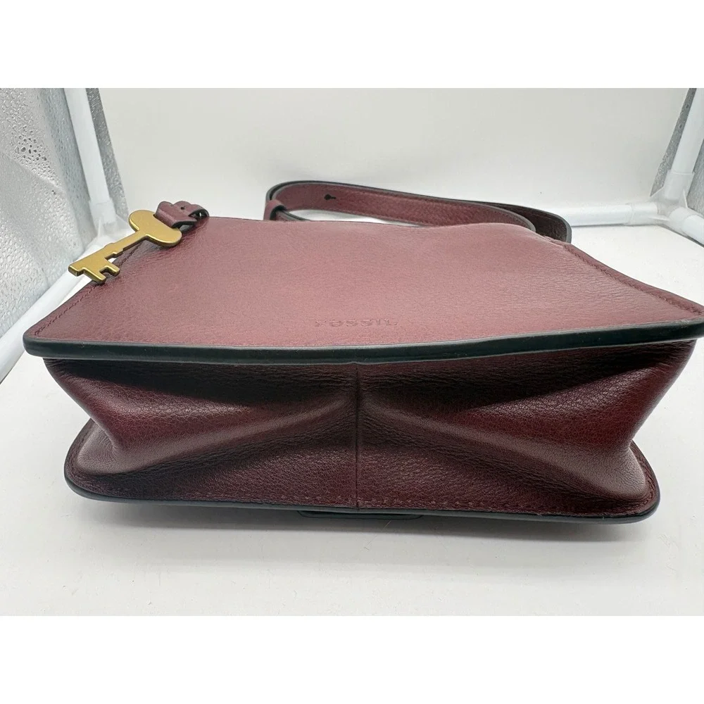 Fossil Wiley Top Handle Crossbody Saddle Bag Burgundy Wine Claret Leather Brass